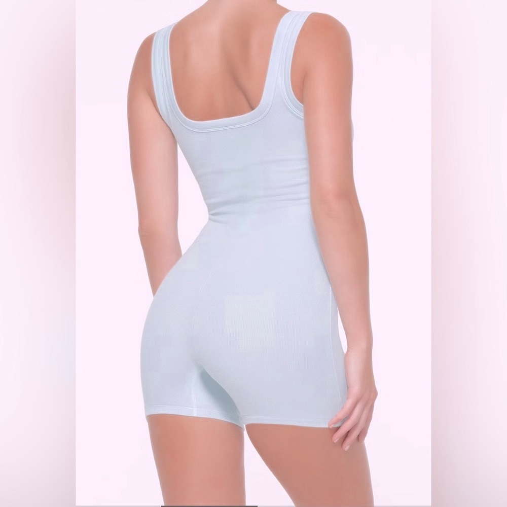 Women’s SKIMS Ribbed Cotton Onesie Romper size S light blue